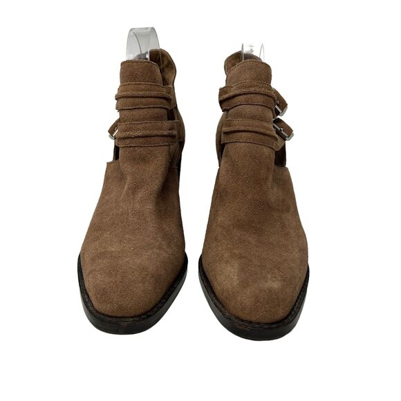 Jeffrey Campbell‎ Tan Suede Stacked Heel 2Buckle Booties 10 - Picture 2 of 6
